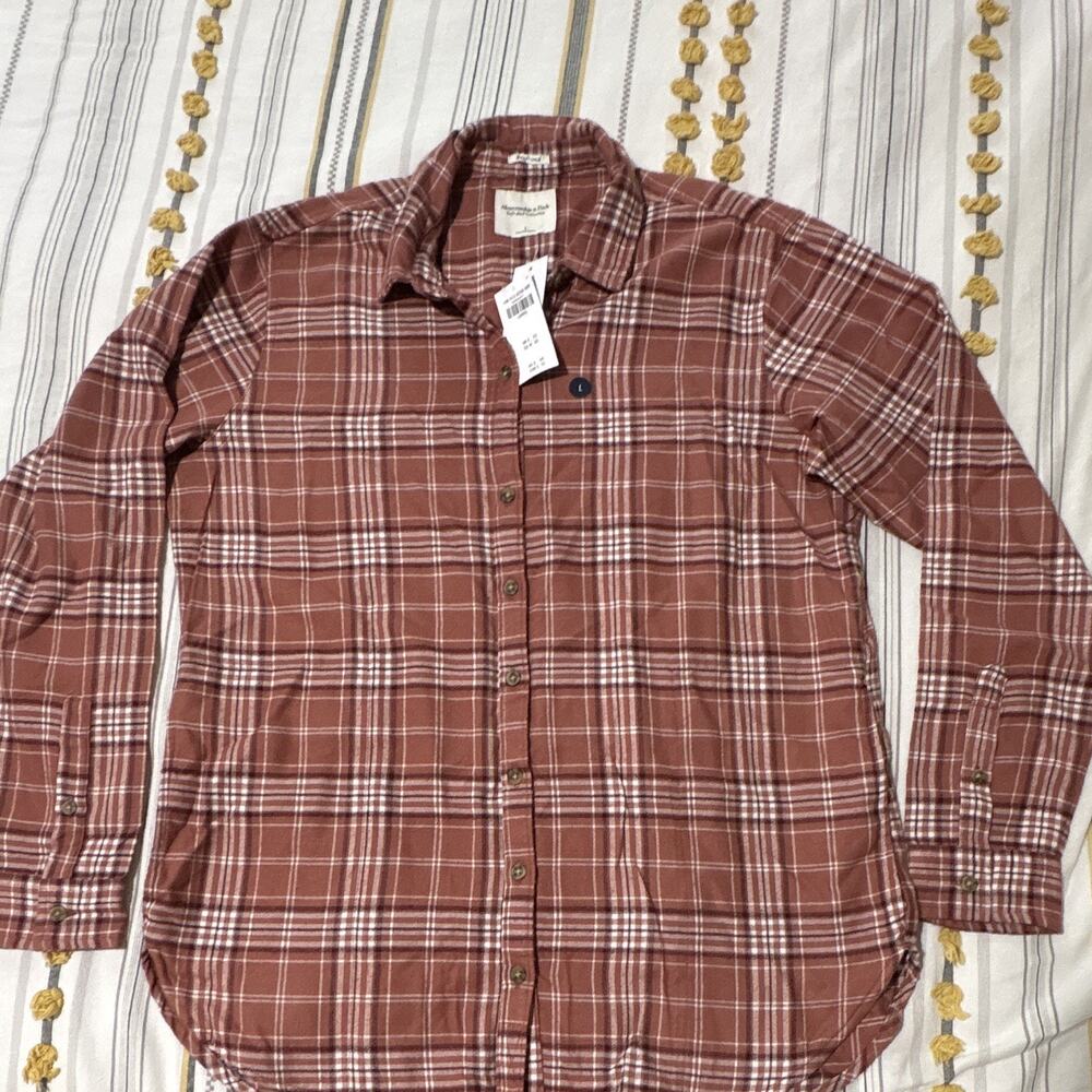 Abercrombie & Fitch Soft A&F Boyfriend Flannel Plaid Button-Up Shirt L NWT